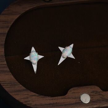 Opal Four Point Star Stud Earrings In Sterling Silver, 2 of 11