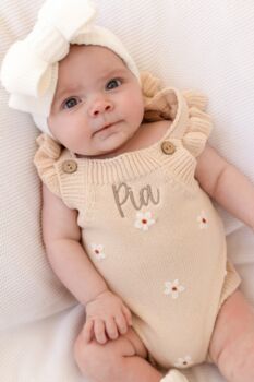Personalised Embroidered Floral Ruffle Frill Summer Baby Romper, 2 of 5