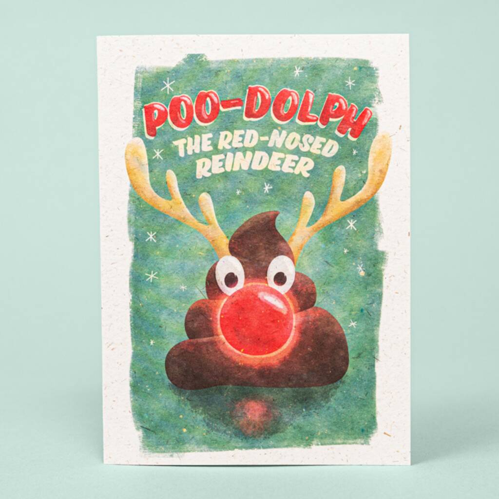 Personalised Poo Dolph The Red Nosed Reindeer Card
