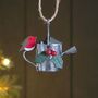Robin On Watering Can With Holly Hanging Decoration, thumbnail 2 of 2
