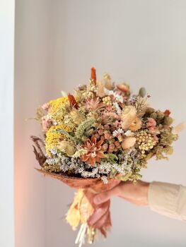Sunwashed Apricot Dried Bouquet With Leucadendron And Straw Flowers, 3 of 5