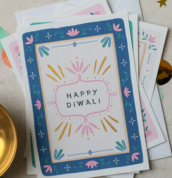Set Of Four Hand Finished Sparkly Diwali Cards, 6 of 7