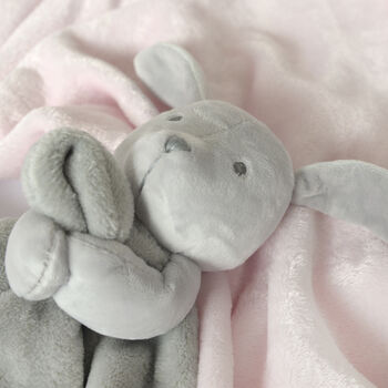 Personalised Grey Bunny Rabbit Unisex Baby Comforter, 4 of 9