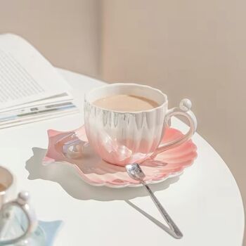 Cannes Pearl Blue Oyster Gift Ombre Mug And Saucer Set, 3 of 6