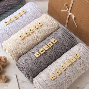 Unisex Luxury Cable Knitted Baby Blanket, 2 of 12
