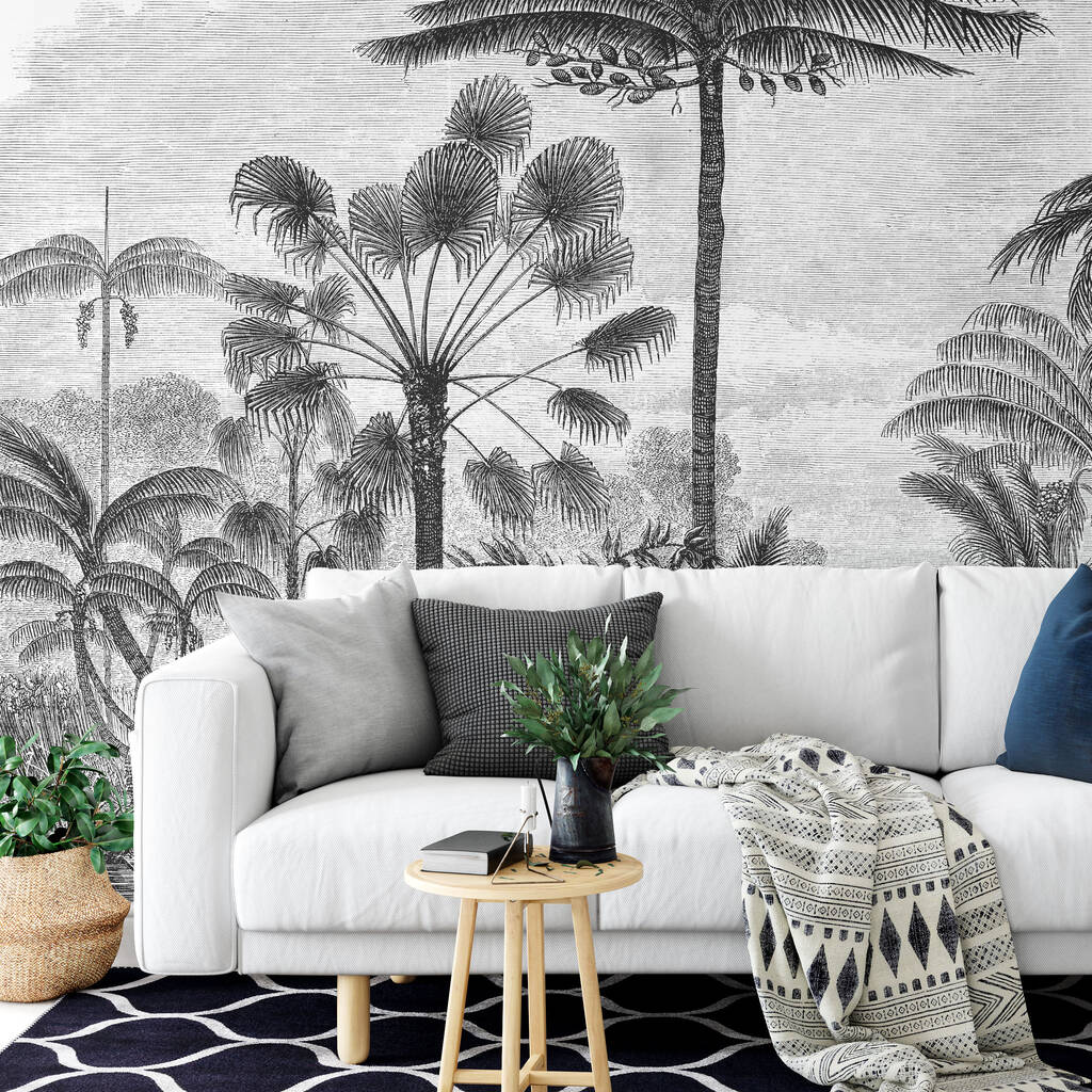 Palm Of The Ucayali Amazon Mural Wallpaper In Black By Bonnie and Bold