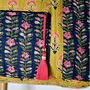 Block Printed Navy Blue, Mustard And Pink Lily Quilted Bag, thumbnail 4 of 7