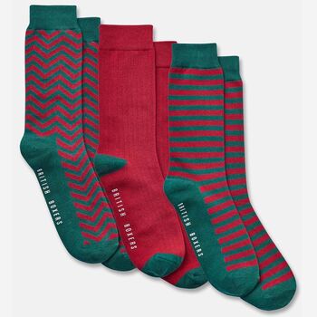 Men's Three Sock Gift Box Forest And Red, 5 of 5