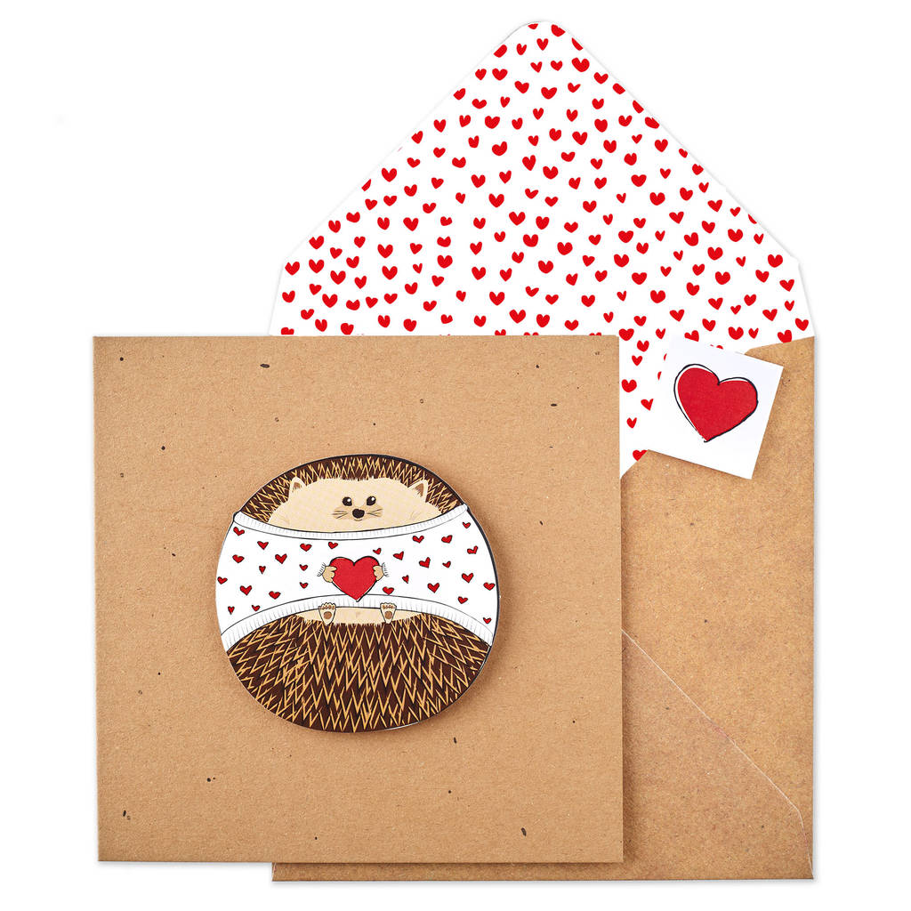 handmade cute hedgehog in jumper valentines card by tache
