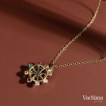 Spinning Nine Gemstones Dharma Wheel Necklace, 2 of 11