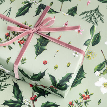 Luxury Botanical Christmas Wrapping Paper, Green Berry, 2 of 5