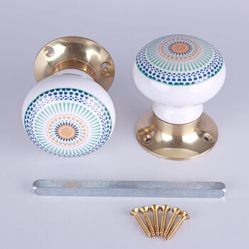 G Decor Positive Energy Aura Set Of Handcrafted Ceramic Porcelain Mortice Door Handles, Internal Turning Knobs For Room Doors, 3 of 5
