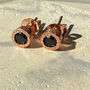 Rose Gold Plated Silver Black Spinel Stud Earrings, thumbnail 1 of 7