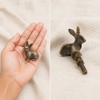 Antique Brass Woodland Hare Cabinet Knob, 3 of 7