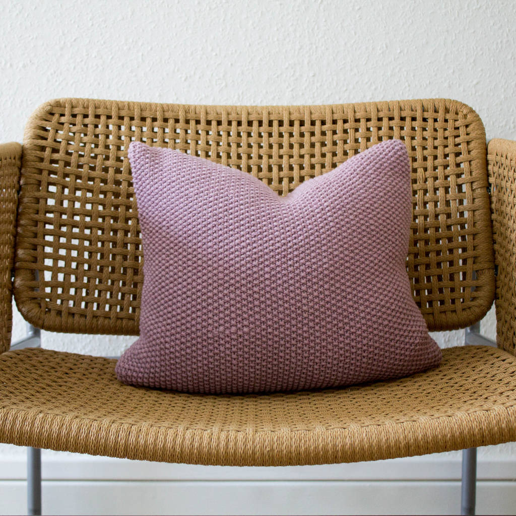 Blush Pink Seed Stitch Hand Knit Cushion, 1 of 4