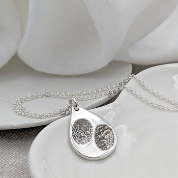 Silver Double Fingerprint Dewdrop Necklace, 2 of 8