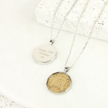 Personalised 70th Birthday Threepence Coin Necklace, 8 of 9