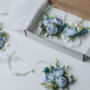 Wedding Peony Wrist Corsage In Sky Blue, thumbnail 4 of 9