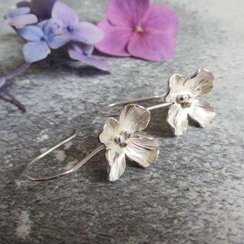 Silver Hydrangea Floral Drop Earrings, 4 of 7
