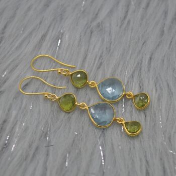 Peridot Blue Topaz Gold Plated 925 Silver Earrings, 3 of 5