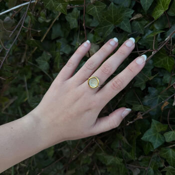 Handmade Sterling Silver Adjustable Ring Ceramic, Glass And Gold Crystal Pool, 3 of 12