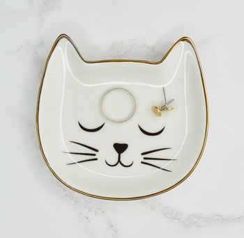 Personalised Cat Trinket Dish White And Gold, 4 of 6