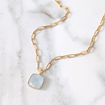 Blue Topaz Square Cushion Necklace, 5 of 9