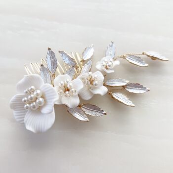Flower And Pearl Bridal Hair Comb, 2 of 4