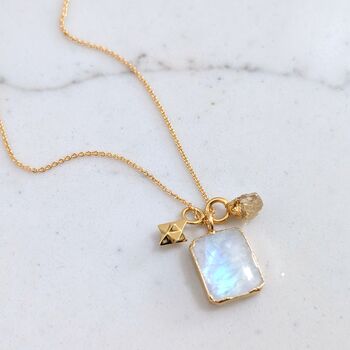 The Trio Moonstone Necklace, Gold Plated, 3 of 8
