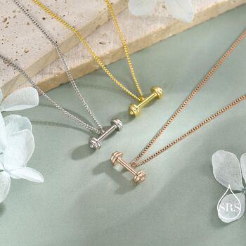 Sterling Silver Delicate Dumbbell Pendant Necklace, 6 of 11