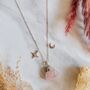 925 Silver Raw Rose Quartz Moon And Star Necklace, thumbnail 3 of 4