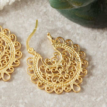 Flat Detailed Gold Filigree Hoop, 18 K Gold Vermeil, 3 of 11