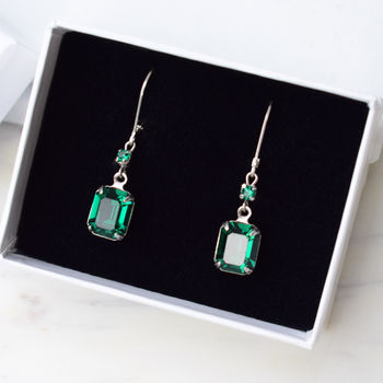 Emerald Green Crystal Leverback Earrings, 5 of 10