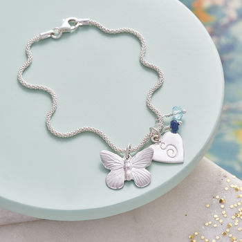 Butterfly Charm Bracelet With Birthstones, 3 of 10