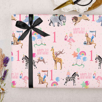 Three Sheets Of 1st Birthday Zoo Animals Wrapping Paper, 2 of 2