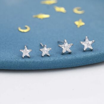 Clear Cz Star Stud Earrings In Sterling Silver, 4 of 9