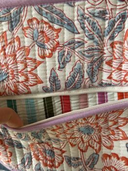 Quilted Block Print Toiletry Roll Up Pouch: Travel Kit, 8 of 12