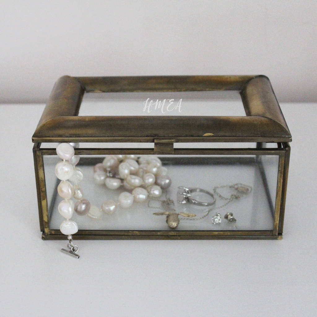 Personalised Brass Framed Glass Jewellery Trinket Box By Lime Tree