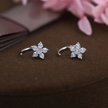 Uncoloured Forget Me Not Flower Cz Huggie Hoop Earrings, 2 of 11