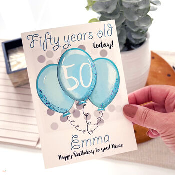 Personalised Balloons Relation 50th Birthday Card, 3 of 12