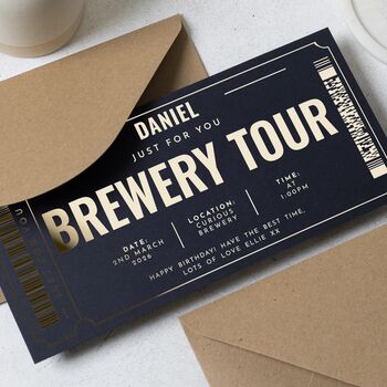 Gold Foil Brewery Tour Gift Custom Voucher Personalised, 3 of 8