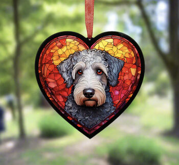 Bedlington Terrier Stained Glass Effect Heart Suncatcher, 5 of 6