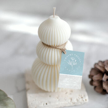 Bauble Tree Natural Soy Wax Ribbed Pillar Candle, 3 of 7