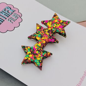 Jazzy Glitter Star Hair Clip / Festival Fashion Barrette / Fun Colourful Statement Hair Slide / Vibrant Birthday Gift For Her, 3 of 4