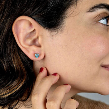 Aquamarine Heart March Birthstone Stud Earrings, 2 of 3