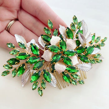 Gold Leaf And Green Crystal Hair Comb, 2 of 4