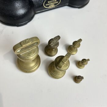 Vintage Salter Staffordshire Cast Iron Kitchen Scales With Brass Weights, 6 of 6