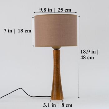 Walnut Wood Table Lamp, Vintage Linen Lampshade Lamp, 5 of 10
