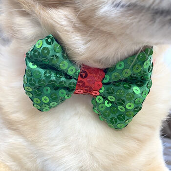 Festive Sequin Dog Bow Tie, 2 of 3