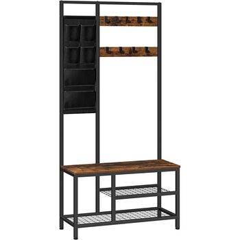 Rack Stand Bench Shelves Storage Unit With Hooks, 2 of 9